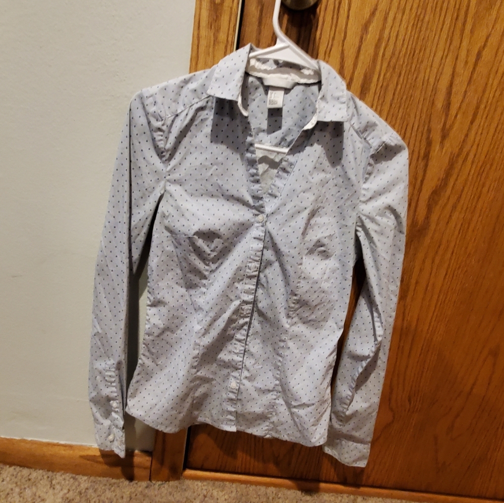 Blue dotted button down dress shirt
